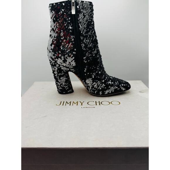 Jimmy Choo Black Silver Party sequin embellishment  booties size EU 35.5 - Picture 1 of 12